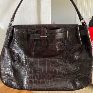 FURLA dark brown crocodile print large bag